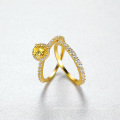 Attractive Cubic Zirconia Stone Gold Plated S925 Silver Proposal Double Rings